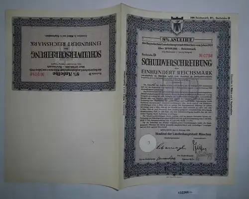 100 Reichsmark Schuldverschreibung Landeshauptstadt München 21.2.1929 (132366)