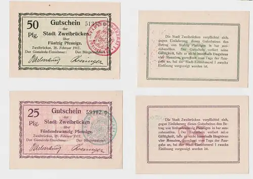 25 & 50 Pfennig Banknoten Notgeld Stadt Zweibrücken 1917  (133178)