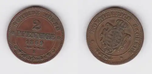 2 Pfennig Kupfer Münze Sachsen 1869 B ss (151043)