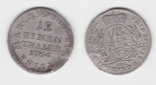 1/12 Taler Silber Münze Sachsen 1764 EDC ss (151374)