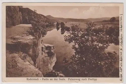 904116 Ak Rudolstadt Partie an der Saale Felsenweg nach Preilipp 1930