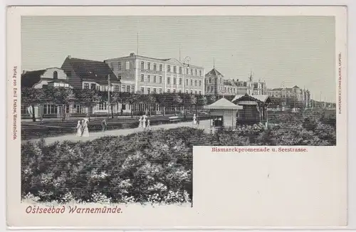 901536 Ak Ostseebad Warnemünde Bismarckpromenade und Seestrasse um 1900