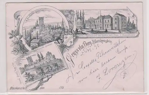 06836 Lithographie Ak Gruss von Burg Blankenstein, Hotel-Restaurant 1898
