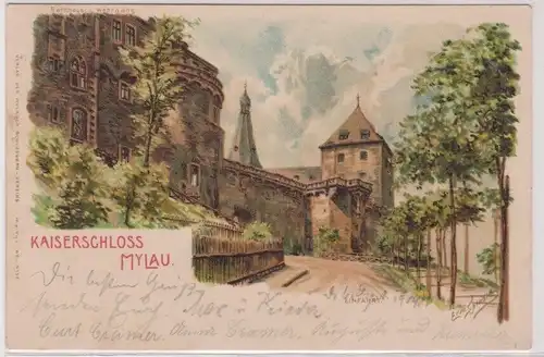 35456 Ak Kaiserschloss Mylau - Einfahrt zum Schloss 1904