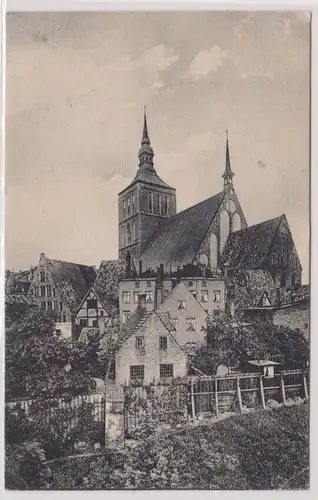 52152 Feldpost Ak Rostock Partie am Mühlentor mit Blick zur Nicolaikirche 1915