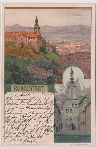 59611 Künstler Ak Lithographie Rudolstadt Schloß und Ratskeller 1901