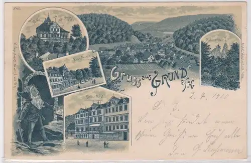 06175 Lithographie Ak Gruss aus Grund a.H. - Römers Villa, Haus Neuner usw. 1900