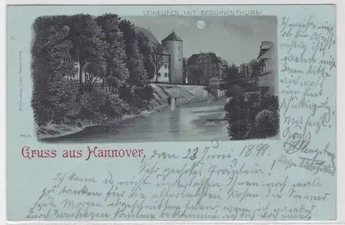 03185 Mondschein Ak Gruss aus Hannover - Leineufer mit Beguinenthurm 1899