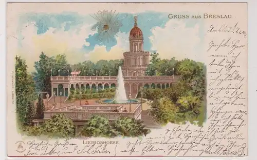 70047 Ak Lithographie Gruß aus Breslau Liebigshöhe 1901
