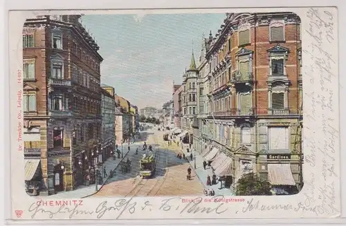 62934 Ak Chemnitz Blick in die Königstraße mit Straßenbahn 1903