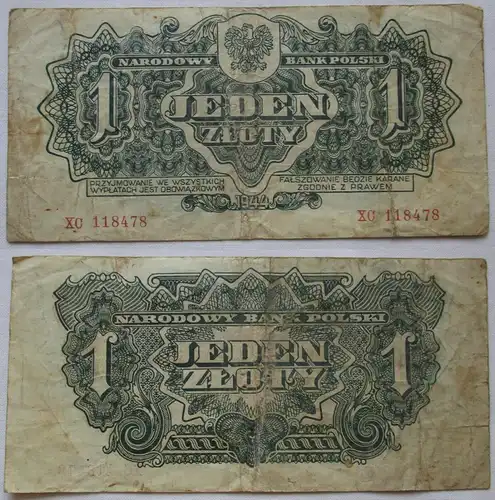1 Zloty Banknote Polen 1944 Pick 105 (160970)