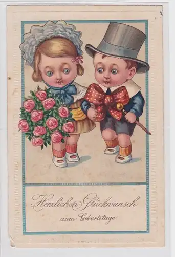 904098 Herzlichen Glückwunsch zum Geburtstage Ak 2 Kinder lustig gekleidet 1913