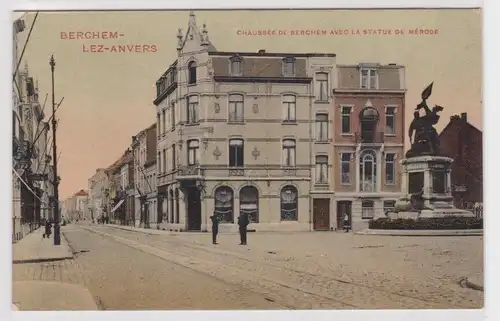 04529 Ak Berchem Lez Anvers Chaussee de Berchem avec la statue de Merode 1915