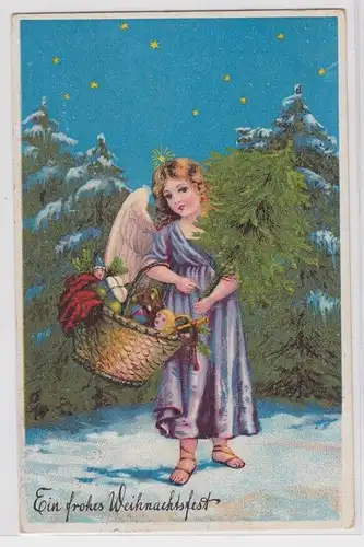 904101 Ein frohes Weihnachtsfest Ak Engel mit Tannenbaum und Geschenkekorb 1915