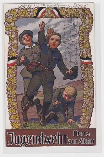 60633 Militär Humor Ak Jugendwehr Hurra zum Sturm 1916