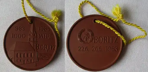 DDR Porzellan Medaille 1000 Jahre Boritz 983 - 22.-26. Juni 1983 (164928)