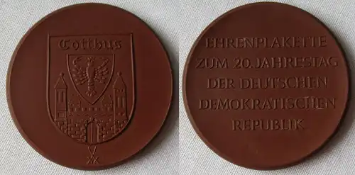 Porzellan Medaille Ehrenplakette zum 20. Jahrestag der DDR - Cottbus (165098)