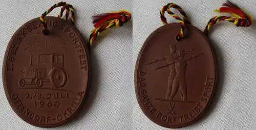 DDR Porzellan Medaille 1. Bezirkslandsportfest Ottendorf-Okrilla 1960 (164655)