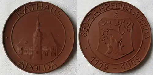 DDR Porzellan Medaille 850 Jahrfeier Apolda 1119-1969 Rathaus Apolda (164541)