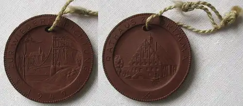 DDR Porzellan Medaille Zur Wiedererrichtung - Rathaus zu Grimma 1949 (164648)