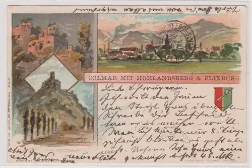 75518 Ak Lithografie Colmar mit Hohlandsberg und Plixburg 1898