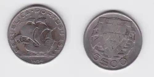 5 Escudos Silber Münze Portugal 1934 Segelschiff f.ss (164802)