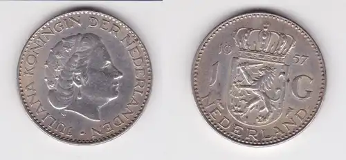 1 Gulden Silber Münze Niederlande 1957 f.vz (164823)