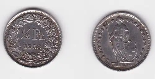 1/2 Franken Silber Münze Schweiz 1958 B ss+ (165164)