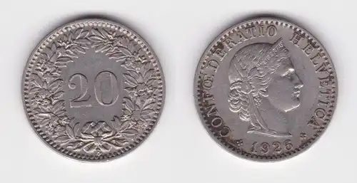 20 Rappen Kupfer Nickel Münze Schweiz 1926 B f.vz (164989)
