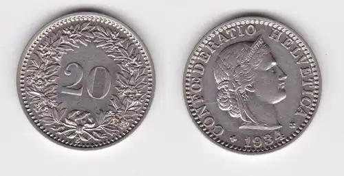 20 Rappen Kupfer Nickel Münze Schweiz 1934 B vz (164824)