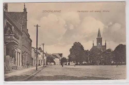 903779 Ak Schönlanke Marktplatz mit evangelischer Kirche 1917