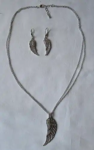 elegantes 925er Sterling Silber Schmuckset in Flügelform Kette + Ohrring /157422