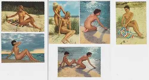 91737 / 6 Erotik Karten Akt am Strand um 1970