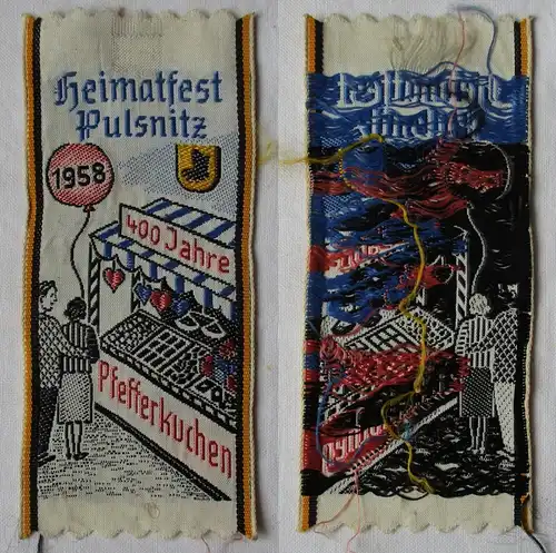 DDR Stoff Abzeichen Heimatfest Pulsnitz 1958 - 400 Jahre Pfefferkuchen (164308)