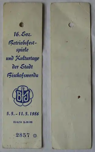 DDR Papp Abzeichen 16. soz. Betriebsfestspiele Bischofswerda Mai 1986 (163727)