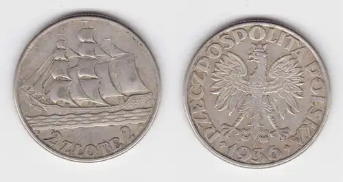 2 Zloty Silber Münze Polen Segelschiff 1936 (135843)