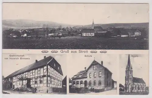 902920 Mehrbild Ak Gruß aus Stroit Gastwirtschaft, Schuel, Kirche 1917