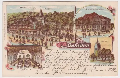 18160 Ak Lithographie Gruss aus Gehrden Ratskeller, Waldschlößchen usw. 1898