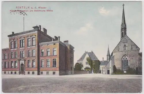 903210 Ak Rinteln an der Weser kgl.Gymnasium und reformierte Kirche 1918