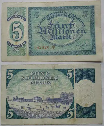 5 Millionen Mark Banknote Landeshauptstadt Karlsruhe 25. August 1923 (110942)