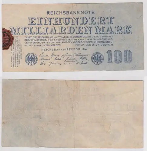 100 Milliarden Mark Banknote Inflation Berlin 26.10.1923 Ro 123 (162577)
