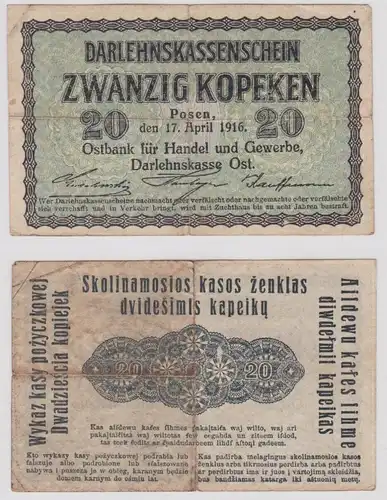 20 Kopeken Banknote Darlehnskasse Ost Sitz in Posen 17.4.1916 (162573)
