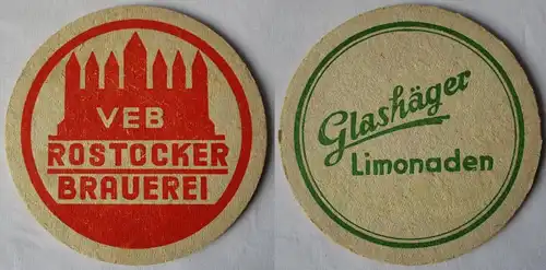 Bierdeckel DDR-Gebiet VEB Rostocker Brauerei - Glashäger Limonaden (162361)