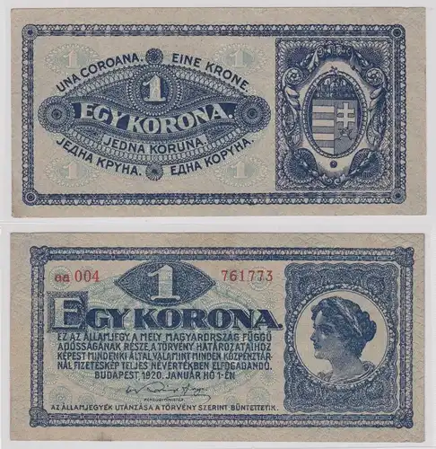 1 Korona Banknote Ungarn Budapest 1.1.1920 Pick 57 (159448)
