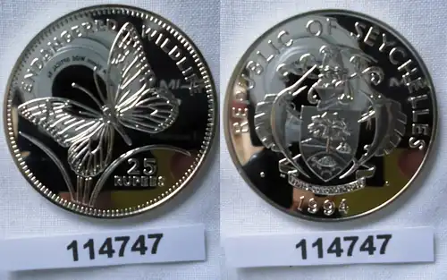 25 Rupees Silber Münze Seychellen 1994 Schwalbenwurzfalter (114747)