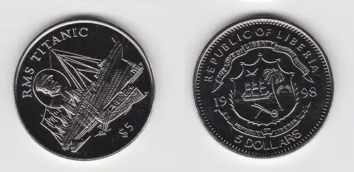 5 Dollar Nickel Münze Liberia 1998 RMS Titanic (119000)