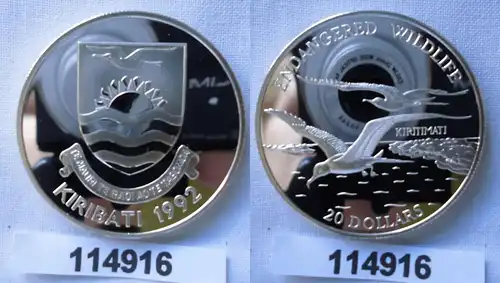20 Dollar Silber Münze Kiribati 1992 bedrohte Tierwelt Fregattvogel (114916)