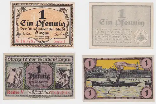 2 x 1 Pfennige Banknoten Notgeld Stadt Glogau 1918-1920 (121397)