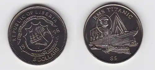 5 Dollar Nickel Münze Liberia 1998 RMS Titanic (118820)