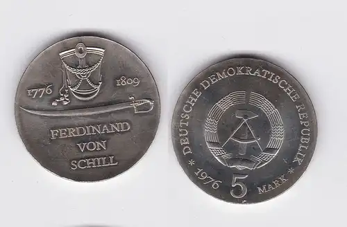 DDR Gedenk Münze 5 Mark Ferdinand von Schill 1976 (117888)